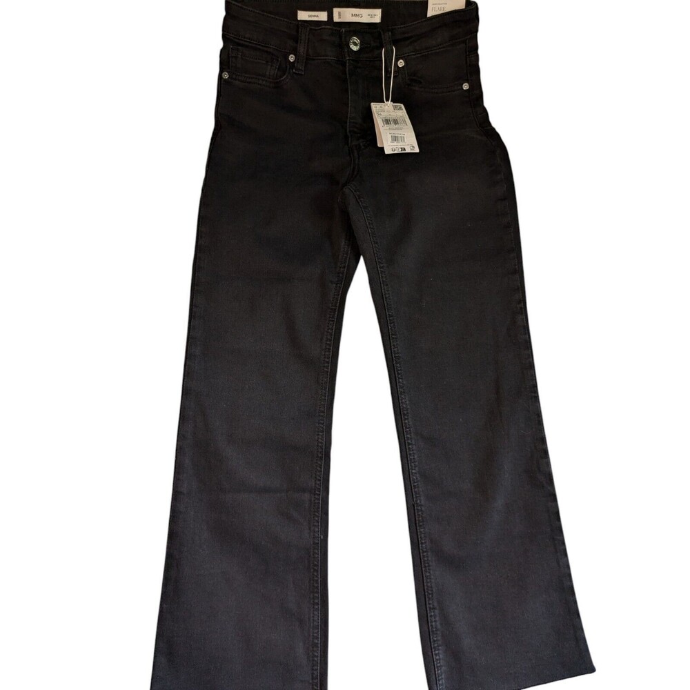 MNG Women's Sienna Crop Flare Jeans Size 4 Black  Denim NWT